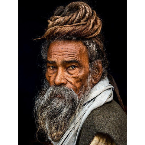 Portrait Of A Sadhu... White Modern Wood Framed Art Print by J.V, Rakesh