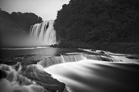 Huangguoshu Waterfalls White Modern Wood Framed Art Print with Double Matting by Zhang, Yan