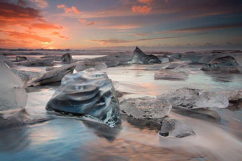 Glacial Lagoon Beach White Modern Wood Framed Art Print with Double Matting by Baroni, Massimo