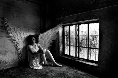 Angel White Modern Wood Framed Art Print with Double Matting by Onerart