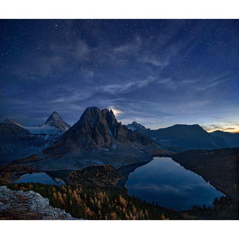 Starry Night At Mount Assiniboine Gold Ornate Wood Framed Art Print with Double Matting by Zhang, Yan