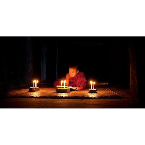 Night Reading Black Modern Wood Framed Art Print by Lee, Marcus