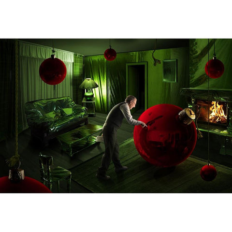 Christmas Madness Black Modern Wood Framed Art Print with Double Matting by Kiciak, Christophe