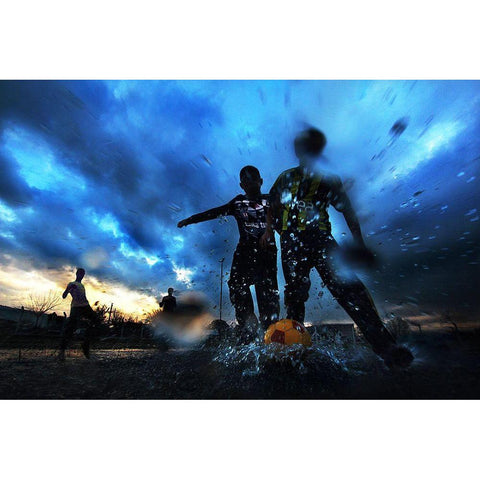 Water And Football White Modern Wood Framed Art Print by Kuzeyemir