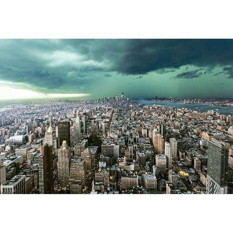 New-York under storm Black Modern Wood Framed Art Print with Double Matting by Pagniez