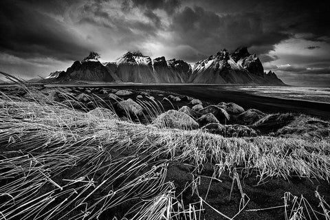 Stokksnes Dunes And Mountains White Modern Wood Framed Art Print with Double Matting by Cole, Trevor