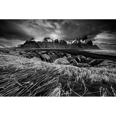 Stokksnes Dunes And Mountains White Modern Wood Framed Art Print by Cole, Trevor