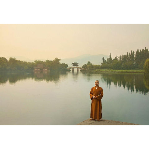 West Lake Sunrise Gold Ornate Wood Framed Art Print with Double Matting by and Teodora, Ivaylo