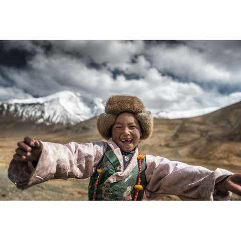 Smile {Tibet} White Modern Wood Framed Art Print by Intarob, Sarawut