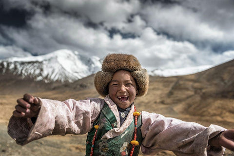 Smile {Tibet} Black Ornate Wood Framed Art Print with Double Matting by Intarob, Sarawut