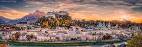 Salzburg In Fall Colors White Modern Wood Framed Art Print with Double Matting by Mitterwallner, Stefan