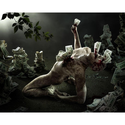 Greed White Modern Wood Framed Art Print by Kiciak, Christophe