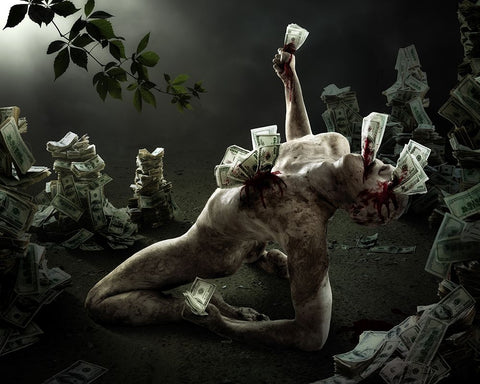 Greed Black Ornate Wood Framed Art Print with Double Matting by Kiciak, Christophe