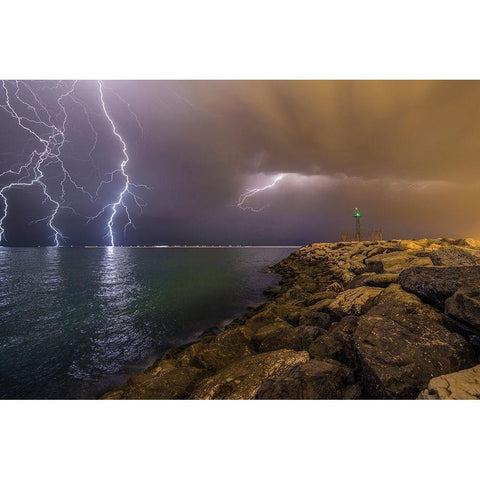 When Lightning Strikes White Modern Wood Framed Art Print by Momenzadeh, Mehdi