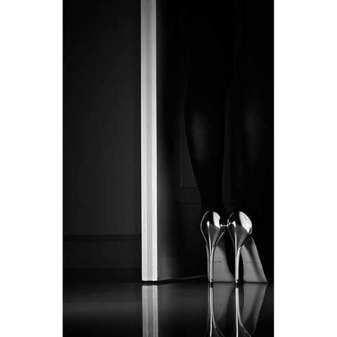 Black + White + Door Black Modern Wood Framed Art Print with Double Matting by Schottstaedt, Erik