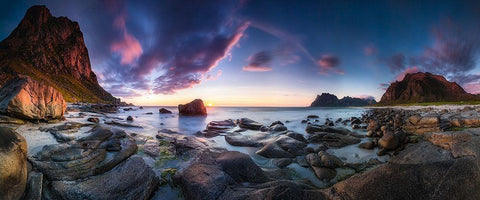 Utakleiv Sunset White Modern Wood Framed Art Print with Double Matting by Nicholas Roemmelt, Dr.