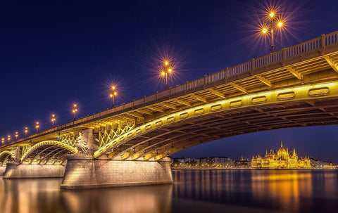 A View Of Budapest White Modern Wood Framed Art Print with Double Matting by D Morkeberg, Thomas