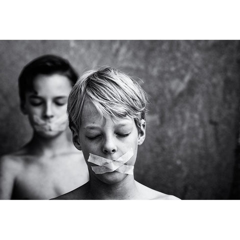 DonT Look, DonT Speak Black Modern Wood Framed Art Print with Double Matting by Delrue, Mirjam