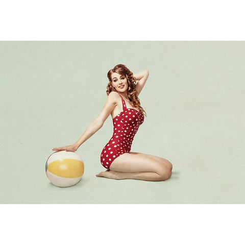 Beach Pin Up Black Modern Wood Framed Art Print with Double Matting by Peeters, Bart