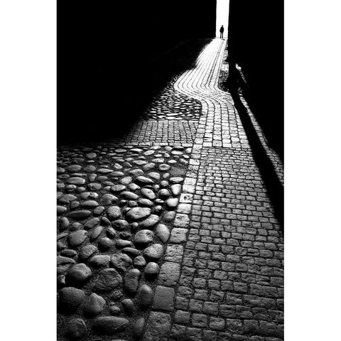 Narrow Street Black Modern Wood Framed Art Print with Double Matting by Johansson, Bror