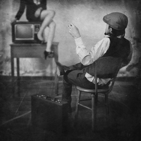 Live Television Black Ornate Wood Framed Art Print with Double Matting by Satriani, Jay