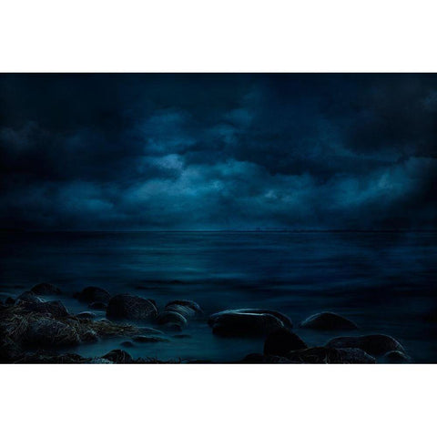 Moonlight Over Distant Shores White Modern Wood Framed Art Print by Marthinussen, Willy