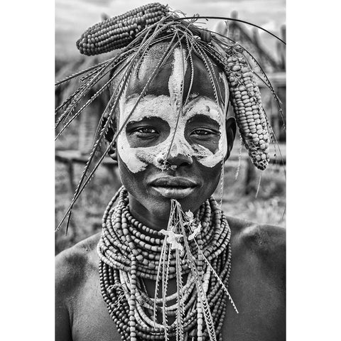 A Woman Of The Karo Tribe-Omo Valley-Ethiopia. Black Modern Wood Framed Art Print with Double Matting by Inazio Kuesta, Joxe