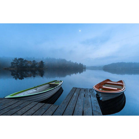 Dawn At The Lake Black Modern Wood Framed Art Print by Pettersson, Benny