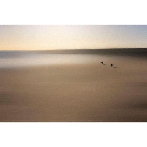 Figures On An Oiled Beach Black Modern Wood Framed Art Print with Double Matting by Quince, Dave