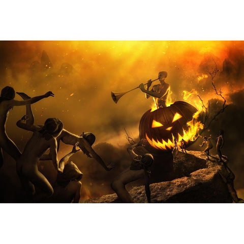 Halloween In Hamelin Black Modern Wood Framed Art Print with Double Matting by Kiciak, Christophe