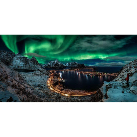 Chasing The Northern Lights Black Modern Wood Framed Art Print with Double Matting by De La, Javier