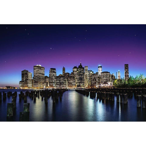 New York Sky Line Black Modern Wood Framed Art Print with Double Matting by El Gamal, Nanouk