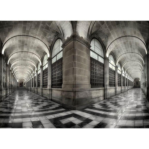 The Corridors Of The Escorial Black Modern Wood Framed Art Print with Double Matting by Osuna, Fran