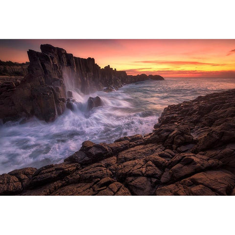 Wall By The Sea Black Modern Wood Framed Art Print by Zhang, Joshua