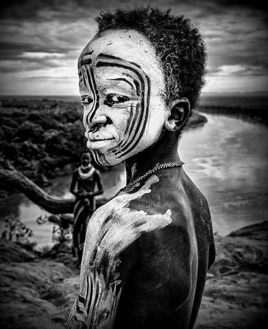 A Boy Of The Karo Tribe. Omo Valley (Ethiopia). White Modern Wood Framed Art Print with Double Matting by Inazio Kuesta, Joxe