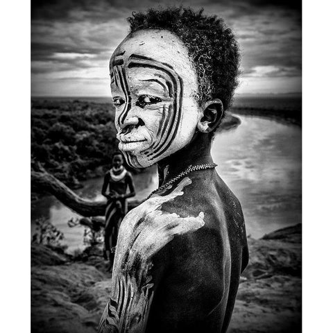 A Boy Of The Karo Tribe. Omo Valley (Ethiopia). Gold Ornate Wood Framed Art Print with Double Matting by Inazio Kuesta, Joxe