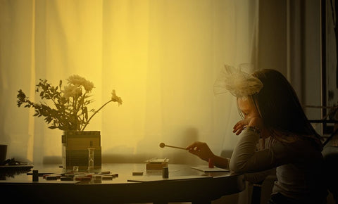 First Notes White Modern Wood Framed Art Print with Double Matting by Dahl Jepsen, Thomas