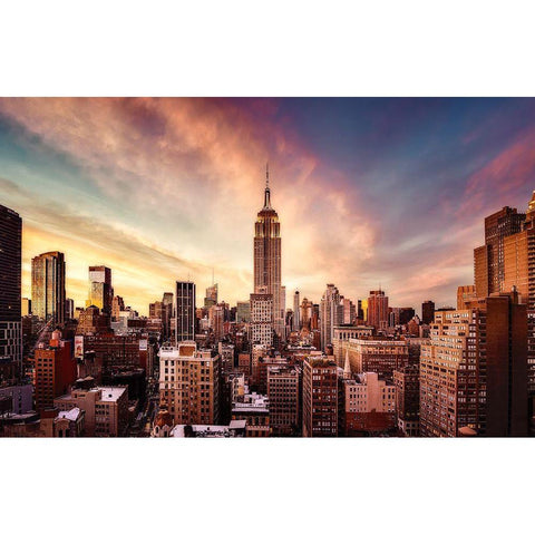 Midtown Sunset White Modern Wood Framed Art Print by De La, Javier