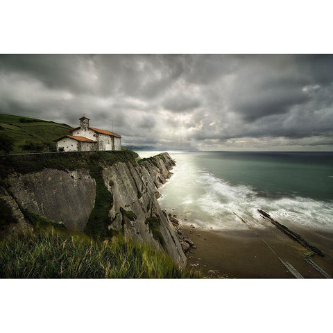 Itzurun Beach And Chapel Of San Telmo Black Modern Wood Framed Art Print with Double Matting by Osuna, Fran