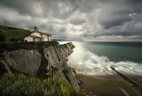 Itzurun Beach And Chapel Of San Telmo Black Ornate Wood Framed Art Print with Double Matting by Osuna, Fran