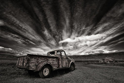 Old Truck (Mono) Black Ornate Wood Framed Art Print with Double Matting by H. Ingibergsson, Torsteinn