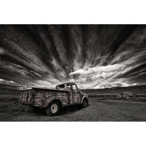 Old Truck (Mono) White Modern Wood Framed Art Print by H. Ingibergsson, Torsteinn