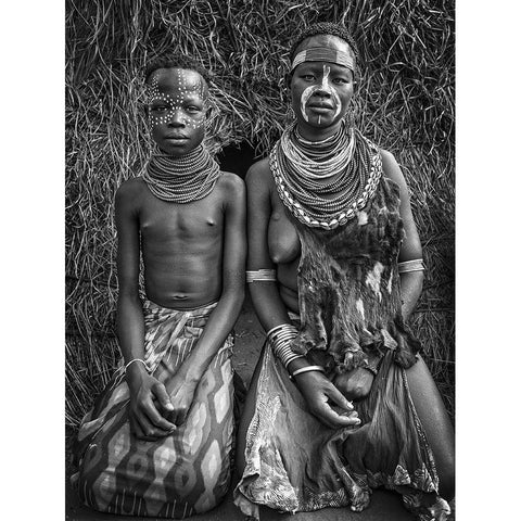 Two Karo Tribe Girls (Omo Valley-Ethiopia) White Modern Wood Framed Art Print by Inazio Kuesta, Joxe