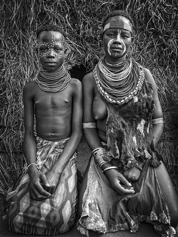 Two Karo Tribe Girls (Omo Valley-Ethiopia) Black Ornate Wood Framed Art Print with Double Matting by Inazio Kuesta, Joxe