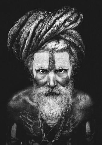 Face The Sadhu ... Black Ornate Wood Framed Art Print with Double Matting by Abdulazim, Ahmed