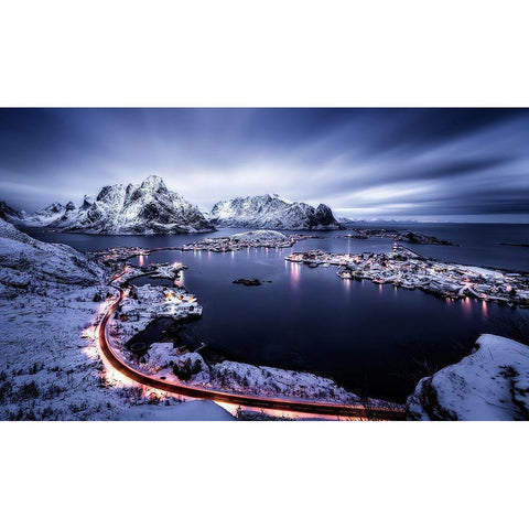 Reine Blue Hour Black Modern Wood Framed Art Print with Double Matting by De La, Javier