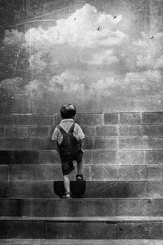 Life Is Just A Lonely Highway White Modern Wood Framed Art Print with Double Matting by M, Saturas