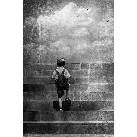 Life Is Just A Lonely Highway White Modern Wood Framed Art Print by M, Saturas