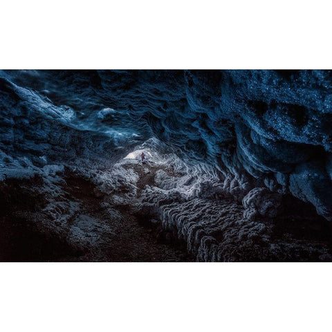 Exploring A Fronzen Blue World Black Modern Wood Framed Art Print by De La, Javier