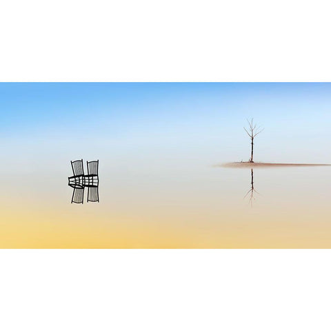 Two Chairs And A Tree Gold Ornate Wood Framed Art Print with Double Matting by Luis Duran, Juan